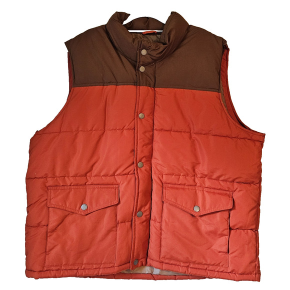 Old Navy Mens Puffer Vest Orange & Brown Button Up & Full Zip Size XXL - Picture 1 of 9
